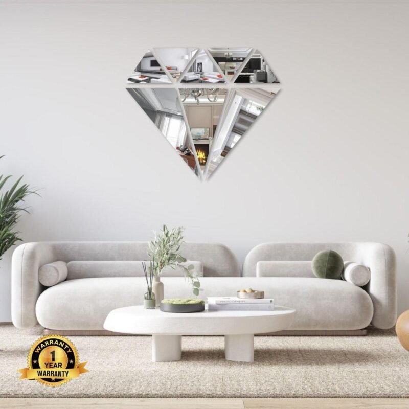 Diamond Shaped Wall Mirror, Silver – Wall Art for Bedroom