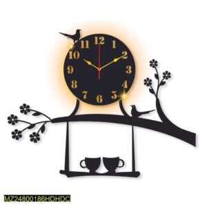 Beautiful Bird Design Laminated Wall Clock With Backlight – Wooden Wall Clock