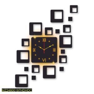 Square Design Laminated Wall Clock With Backlight – Metal Wall Clock