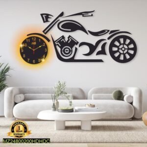 Motorbike Design Laminated Wall Clock With Backlight – Corner Wall Shelf