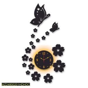 Butterfly Laminated Wall Clock With Backlight – Decorative Wall Shelf