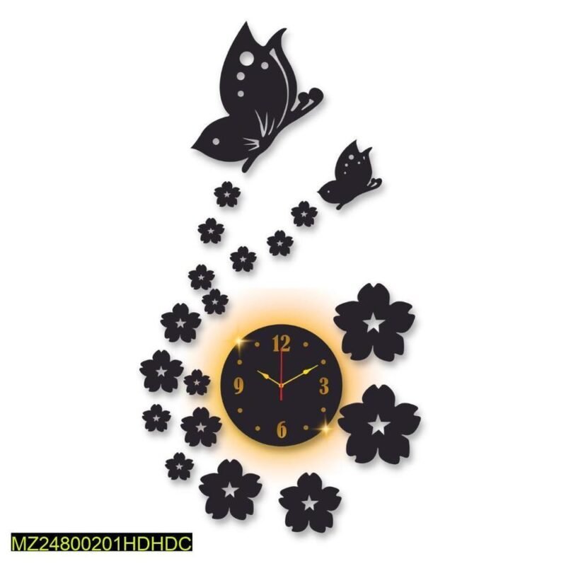 Butterfly Laminated Wall Clock With Backlight – Decorative Wall Shelf