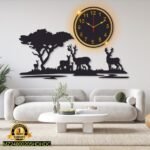 Grazing Deer Design Laminated Wall Clock With Backlight – Big Wall Shelf Storage