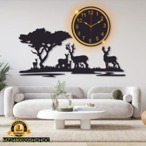 Grazing Deer Design Laminated Wall Clock With Backlight – Big Wall Shelf Storage