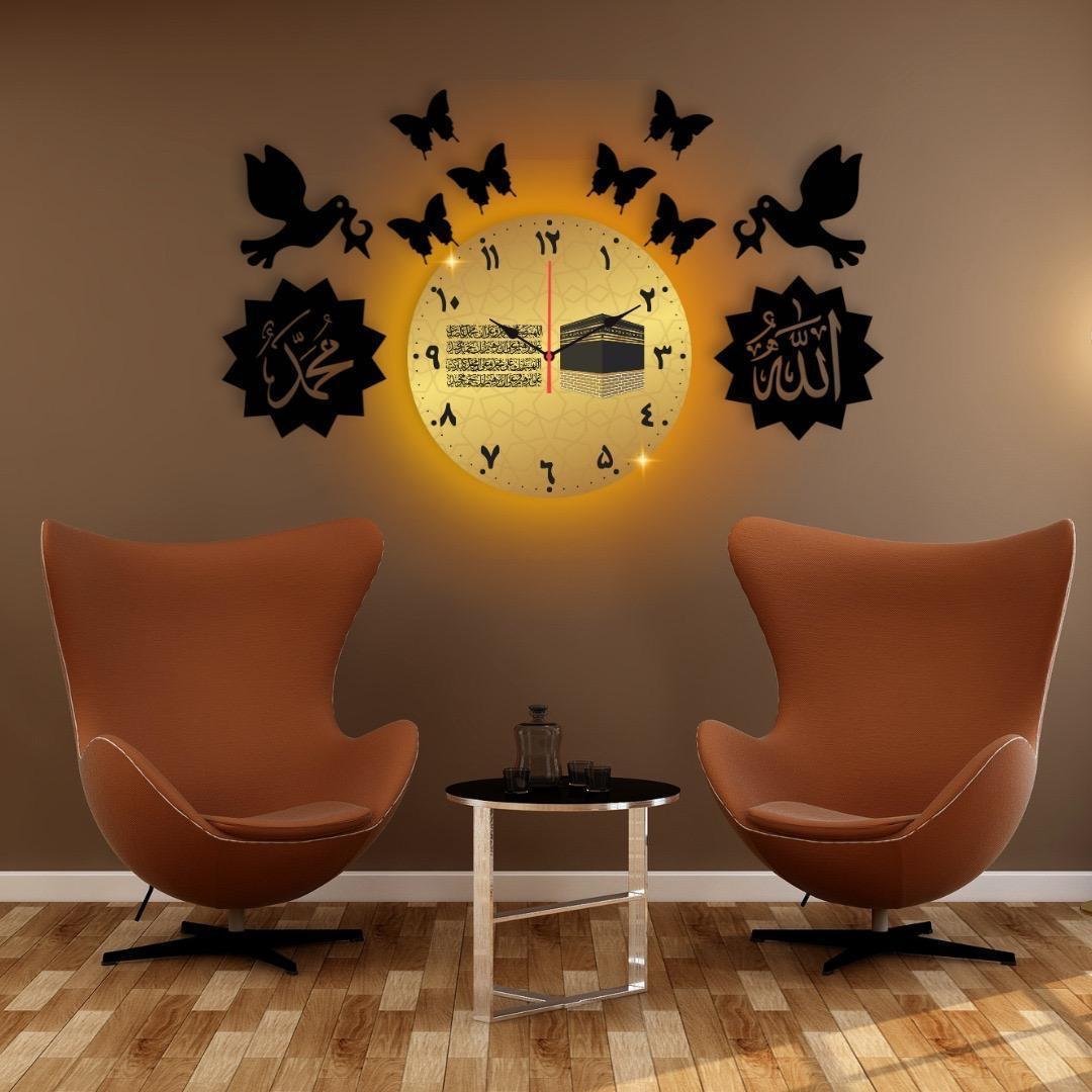 261-119-512276-product-2-1.jpg Islamic Calligraphy Analogue Wall Clock - 1 Pc Stylish Design With Light – DIY Wall Shelf Decoration