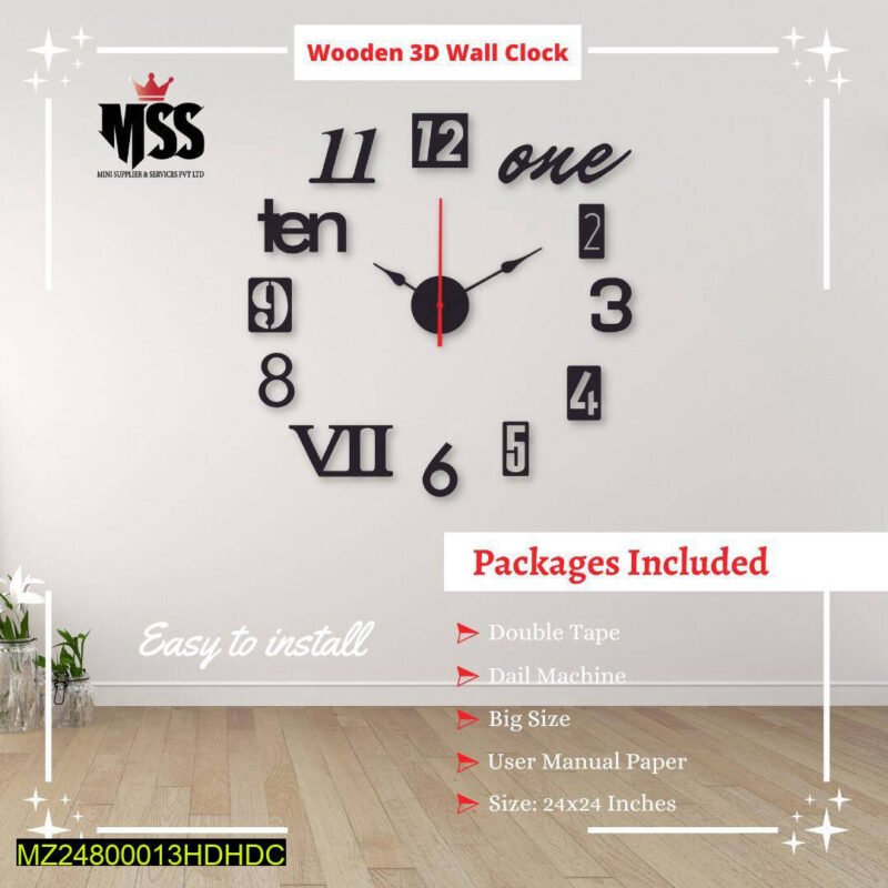 261-17627-103267-product-1.jpeg Analog Stylish 3D Art MDF Wall Clock – DIY Wall Clock Decoration