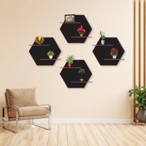 Hexa Wall Hanging Double Shelves, Pack of 4 – DIY Wall Clock Decoration
