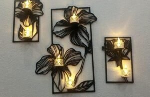 Elegant Black Flower Wall Decor - 3 Piece Set for Stylish Ambiance – Wall Shelf for Living Room