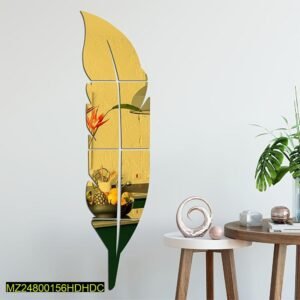 Leaf Shaped Wall Mirror, Golden – Wall Shelf for Kitchen