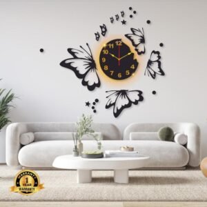 Butterfly Laminated Wall Clock With Backlight – Handmade Wall Art