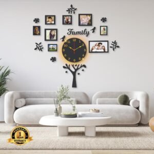 Beautiful Family Tree Laminated Wall Clock With Backlight – Minimalist Wall Art