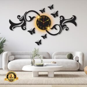 Butterfly Design Laminated Wall Clock With Backlight – Big Size Wall Clock
