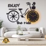 Bicycle Design Laminated Wall Clock With Backlight β Designer Wall Shelf