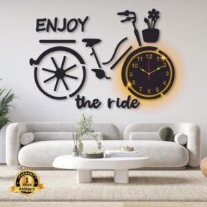 Bicycle Design Laminated Wall Clock With Backlight – Designer Wall Shelf