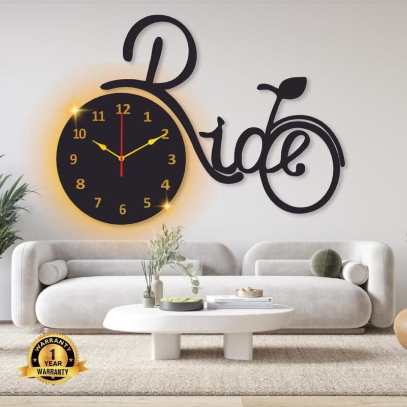 Bicycle Design Laminated Wall Clock With Backlight – Modern Wall Shelf Pakistan